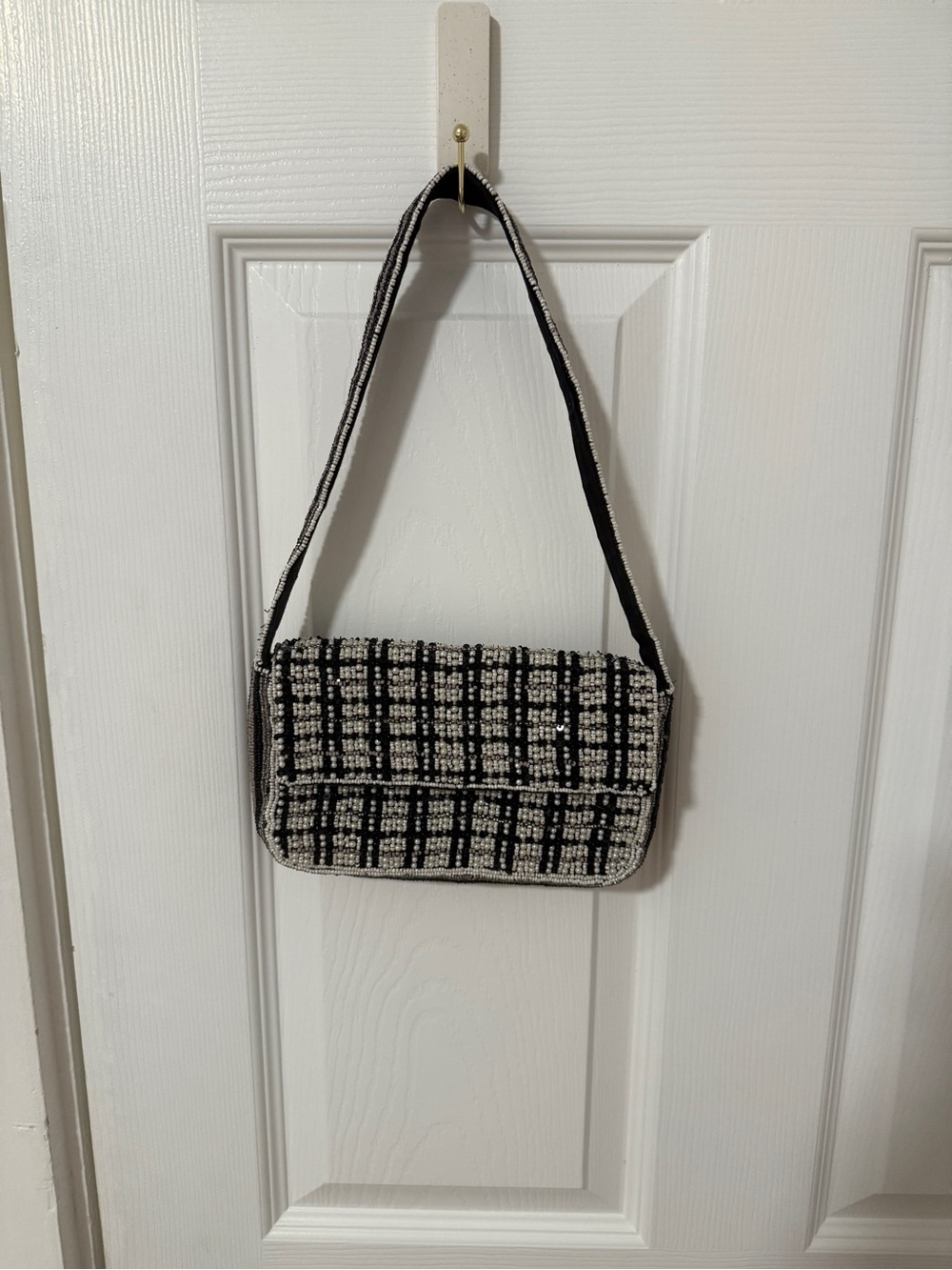 Anthropologie Beaded Black and White Bag